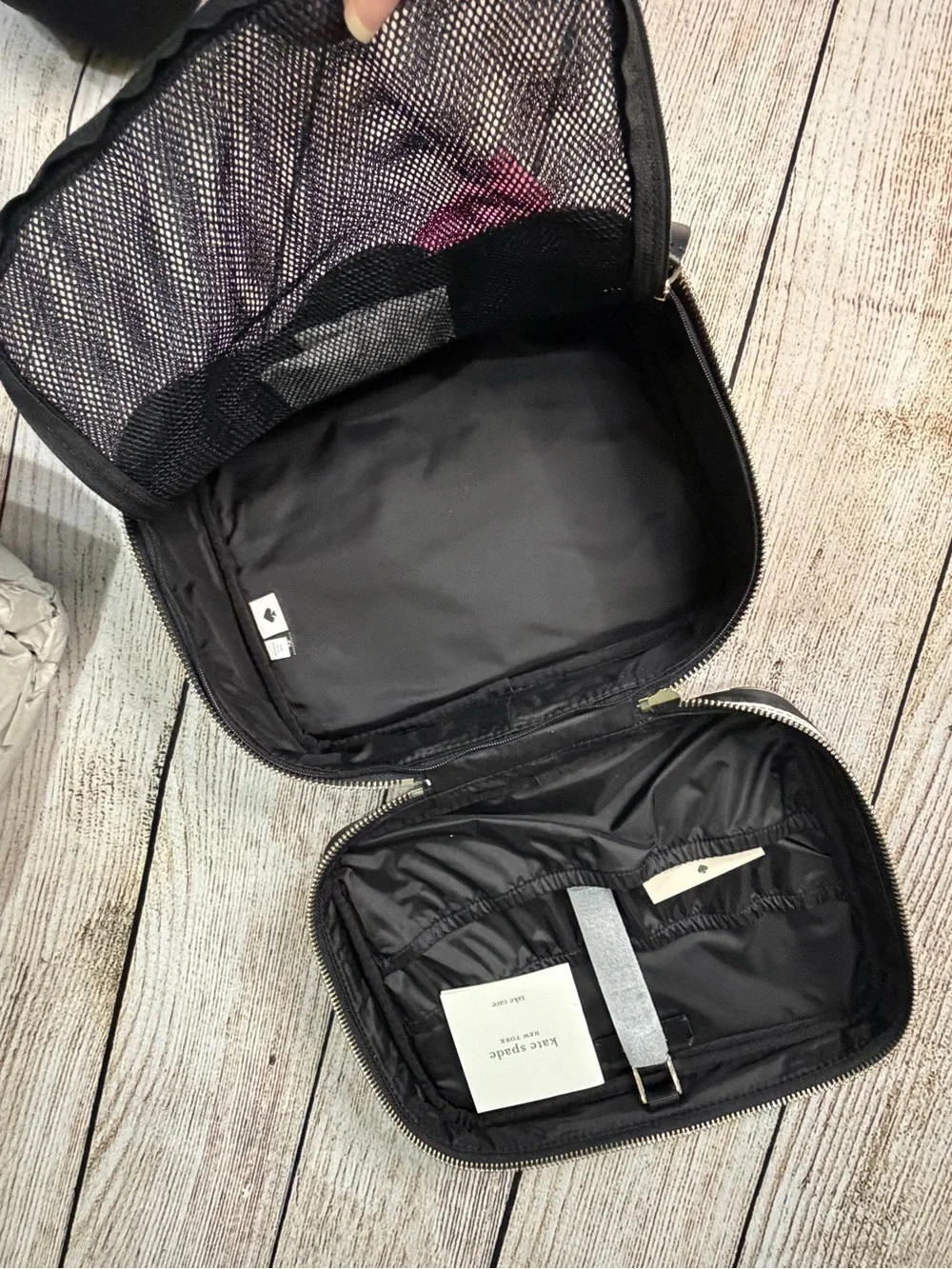 Kate Spade Dawn Sailing Stripe Travel Cosmetic Bag NWT Black White Large Case